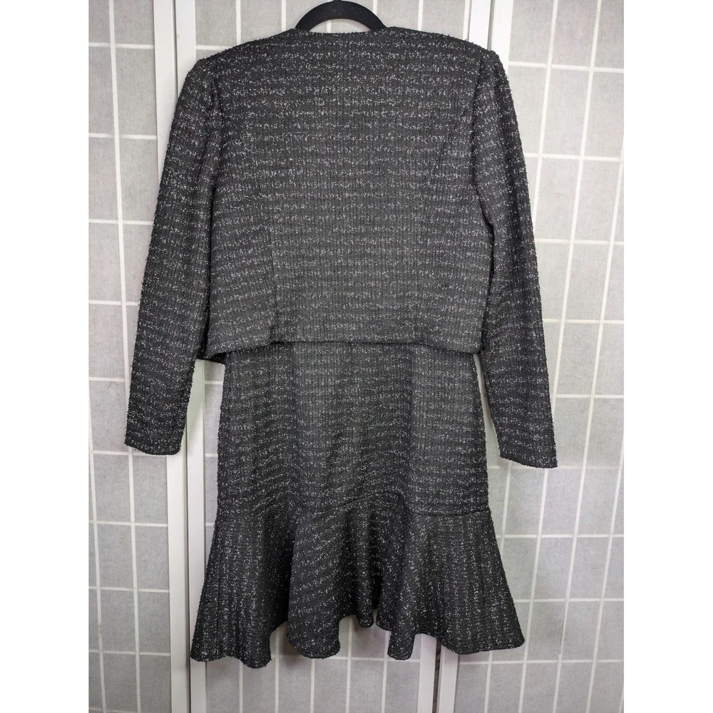 Taylor Womens Dress Set 2 Piece Size 8 $148 Metallic Black Tweed Holiday Career